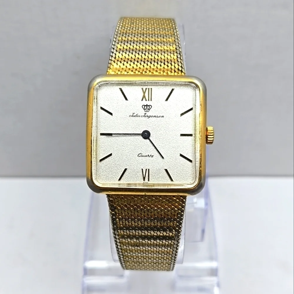 Rare Vintage Mens Jules Jurgensen 4154 Watch 29mm Gold Tone Square New Battery